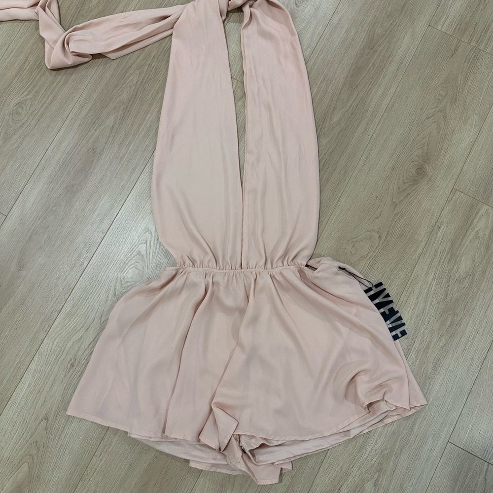 HYFVE Peachy/Light Pink Backless Wrap Romper